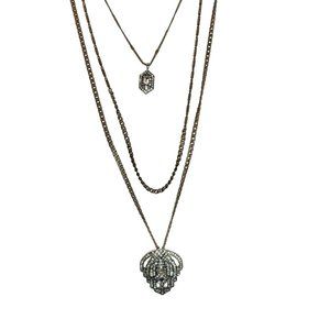 Chloe + Isabel 3 Part Convertible Necklace Crystals Brass Leaf EUC